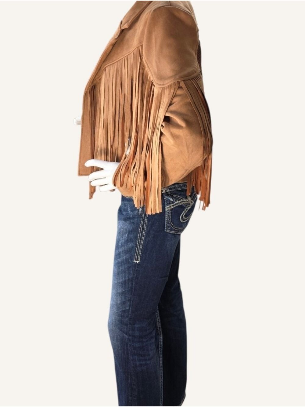 Umgee Winona Camel Faux Suede Fringe Cropped Western Jacket Medium NWT - Picture 4 of 10